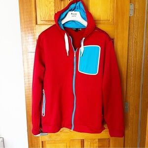 Under Armour Mens Red Hoodie Sz XL Vented Light Blue Pockets Athletic Full Zip